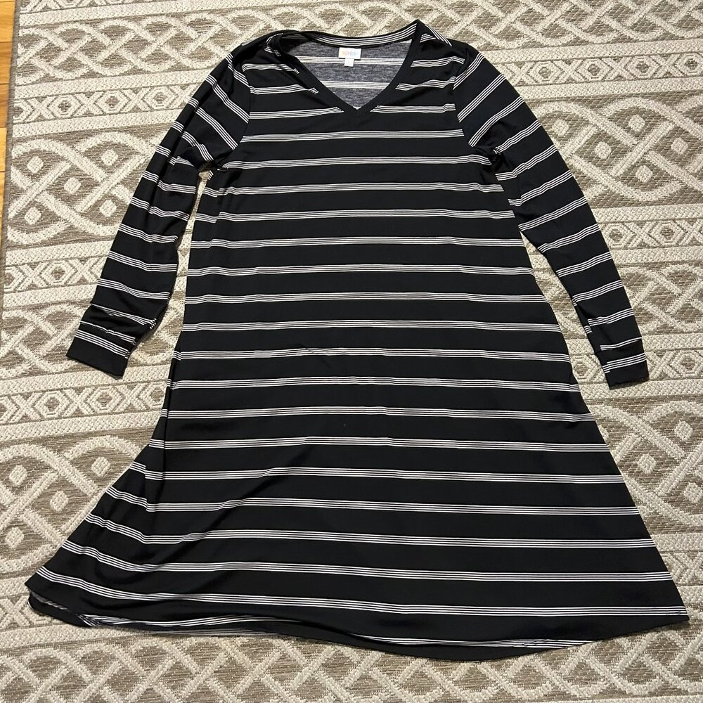 LuLaRoe dress L black white stripes